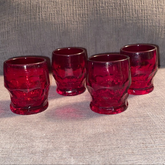 Vintage Dining 4 Vintage Ruby Red Juice Shot Glasses